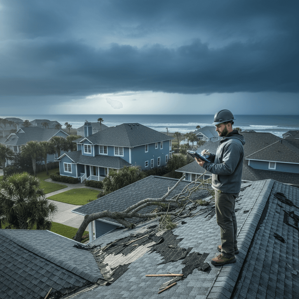 Professional storm damage roof assessment and documentation