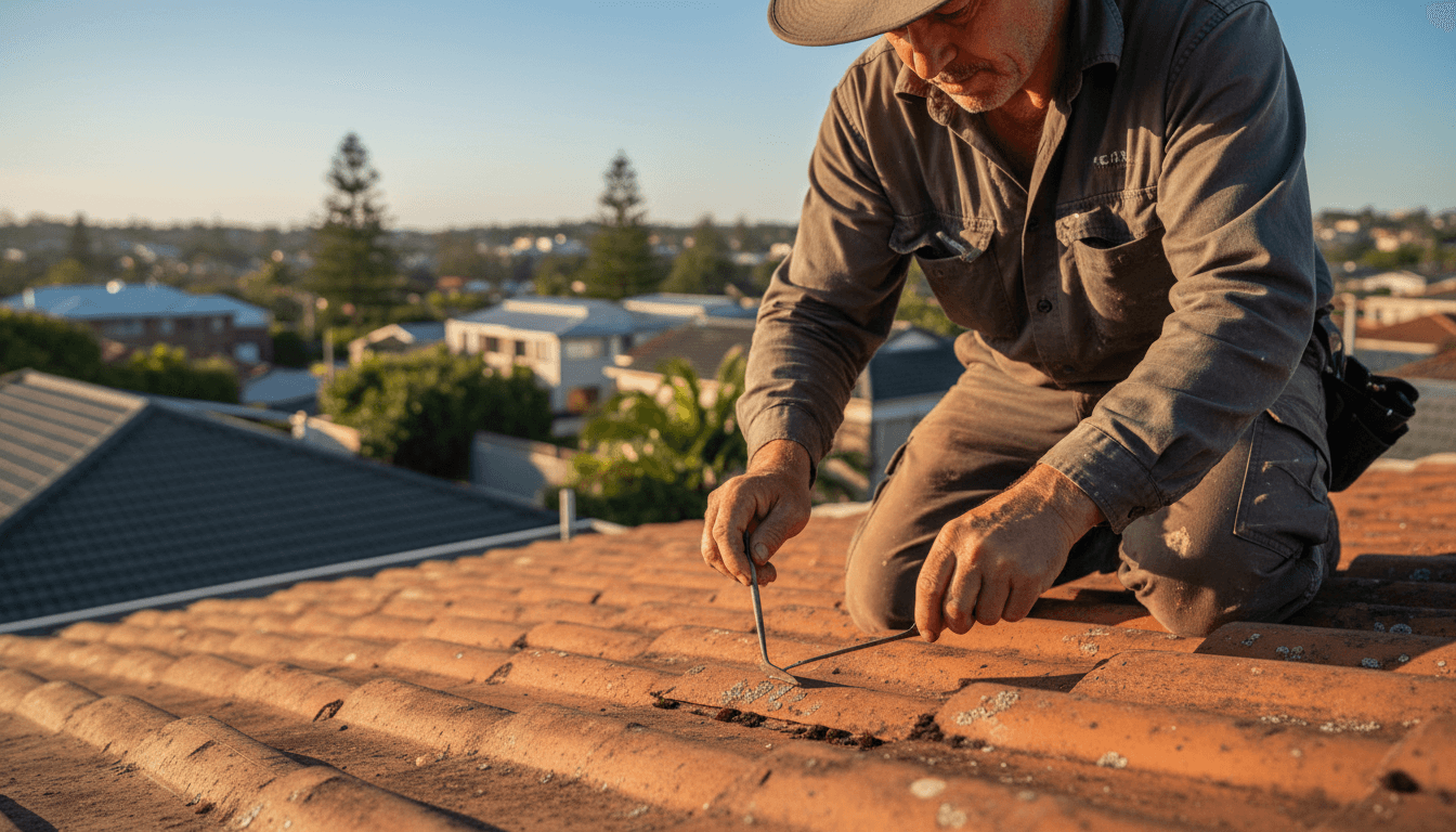 MP Roofing Solutions specialist conducting detailed coastal roof inspection
