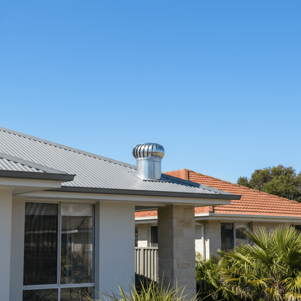 Newly installed whirlybird ventilation system on residential home roof